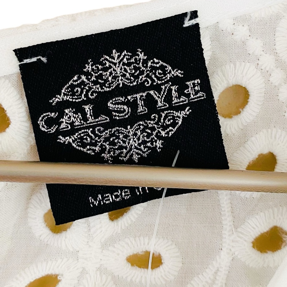 Cal Style NWT 100% Cotton Crisp White Eyelet Tiered‎ Scallop Trim Dress Large - Picture 5 of 7